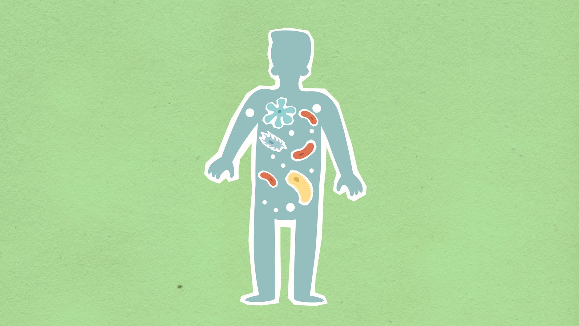 paper applique of human figure with bacteria